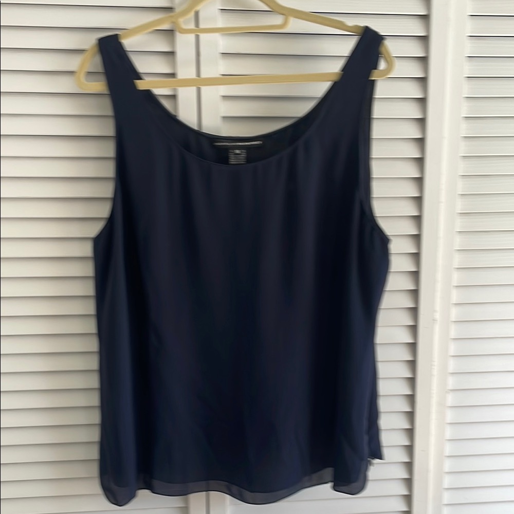 Linda Allard Ellen Tracy 100% silk Navy tank shell top with lining.  Size 18